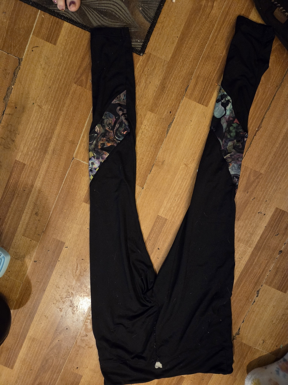 Forever 21 Black Leggings with Multicolor Marble Knee Panels